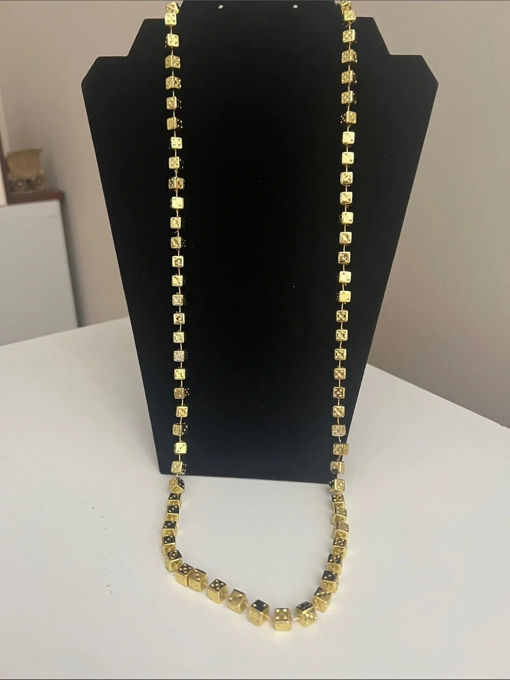 Vintage Gold Tone Dice Cubes Necklace - Novelty - Long